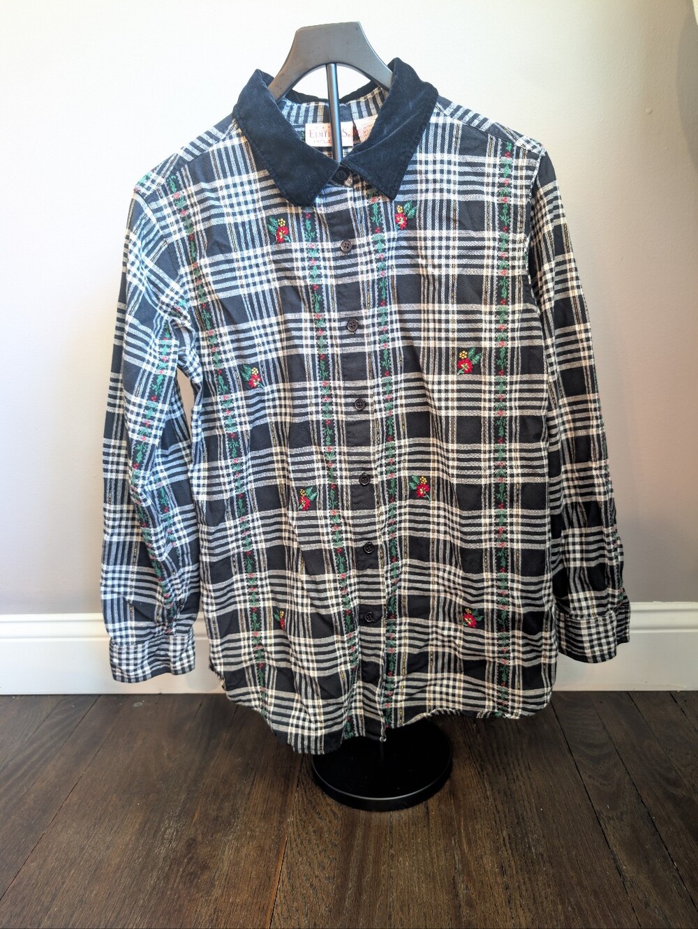 Basic Editions Black and White Plaid Christmas Button Down